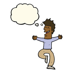 cartoon laughing man with thought bubble
