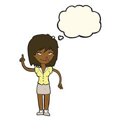 cartoon woman with idea with thought bubble