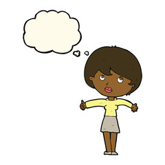 cartoon woman giving thumbs up with thought bubble