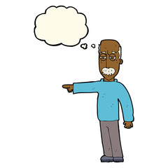 cartoon old man gesturing Get Out! with thought bubble