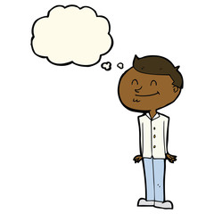 cartoon smiling man with thought bubble