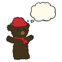 cartoon cute black bear with thought bubble