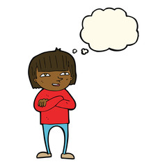 cartoon happy person with thought bubble