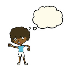 cartoon sporty person with thought bubble