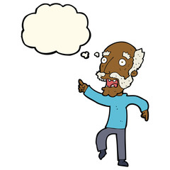 cartoon frightened old man with thought bubble