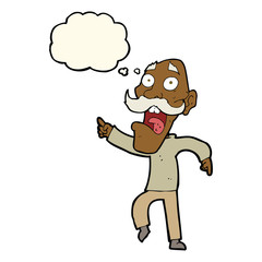 Fototapeta premium cartoon frightened old man with thought bubble