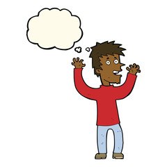 cartoon excited man with thought bubble