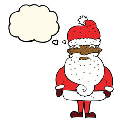 cartoon grumpy santa claus with thought bubble
