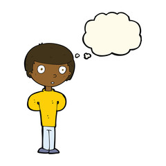 cartoon worried man with thought bubble