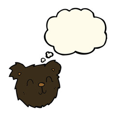 cartoon happy black bear face with thought bubble