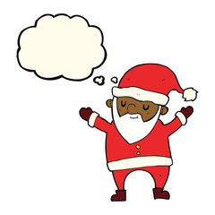 cartoon dancing santa with thought bubble
