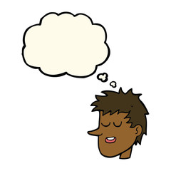cartoon happy boy face with thought bubble