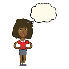 cartoon tough woman with thought bubble
