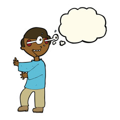 cartoon boy with popping out eyes with thought bubble