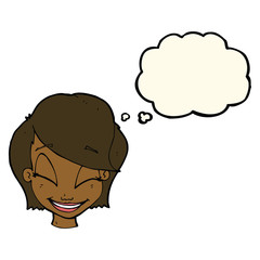 cartoon pretty female face with thought bubble