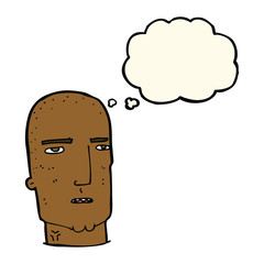 cartoon bald tough guy with thought bubble