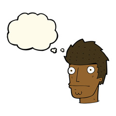 cartoon nervous man with thought bubble