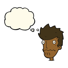 cartoon nervous man with thought bubble