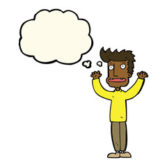 cartoon stressed man with thought bubble