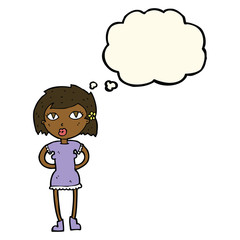 cartoon woman with thought bubble