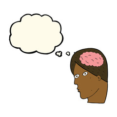 cartoon head with brain symbol with thought bubble