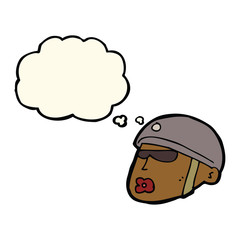 cartoon policeman head with thought bubble