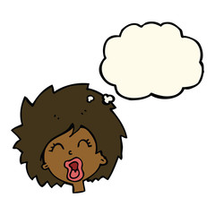 cartoon woman screaming with thought bubble