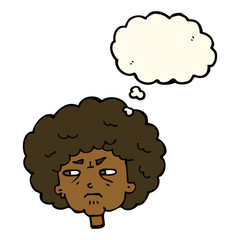 cartoon bitter old woman with thought bubble