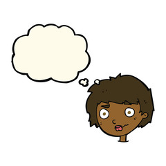cartoon confused woman with thought bubble