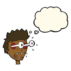 cartoon surprised man with eyes popping out with thought bubble
