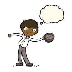 cartoon man tipping hat with thought bubble