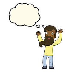 cartoon excited man with beard with thought bubble
