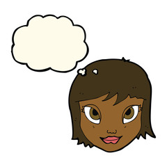 cartoon female face with thought bubble