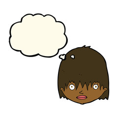 cartoon staring woman with thought bubble