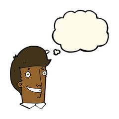 cartoon happy man with thought bubble