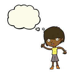cartoon boy with positive attitude with thought bubble