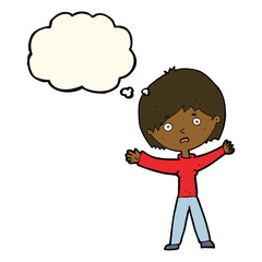 cartoon worried woman with thought bubble