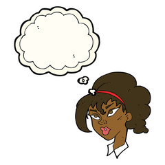 cartoon pretty woman with thought bubble