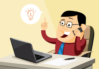 Creative businessman has an idea in office - simple vector illustration