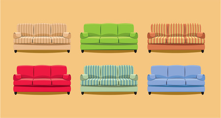 Simple couch collection - retro theme - vector illustration