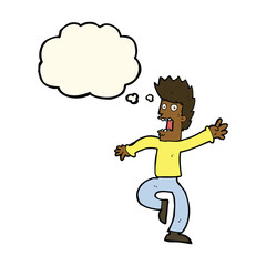 cartoon frightened man with thought bubble