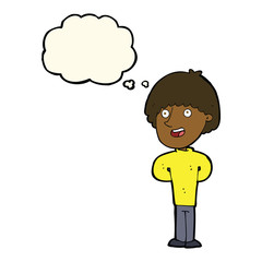 cartoon happy man with thought bubble