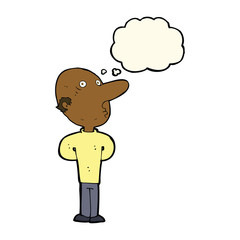 cartoon balding man with thought bubble
