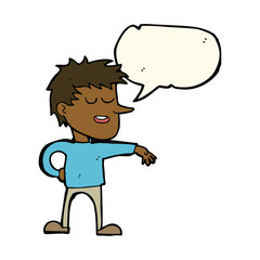 cartoon man making dismissive gesture with thought bubble