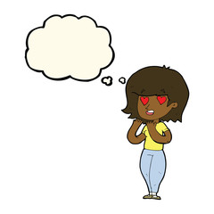 cartoon woman in love with thought bubble