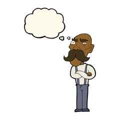 cartoon angry old man with thought bubble