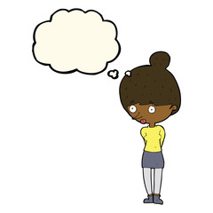 cartoon woman staring with thought bubble