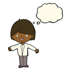 cartoon happy man with thought bubble