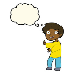 cartoon excited boy with thought bubble