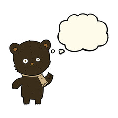 cartoon waving black bear with thought bubble